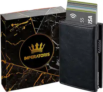 Bol.com Imperatoris - leren tri-fold pasjeshouder/kaarthouder/portemonnee - magnetische sluiting - uitschuifbaar - heren/mannen - zwa aanbieding