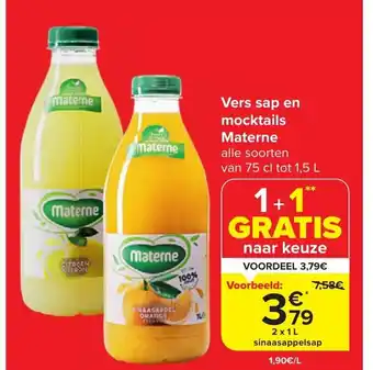 Carrefour Market Materne Vers sap en mocktails 2 x 1 L aanbieding