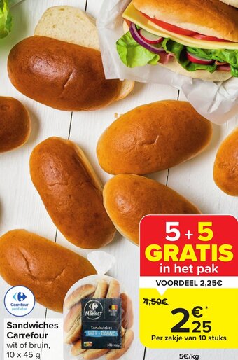 Carrefour Market Sandwiches Carrefour wit of bruin, 10 x 45 g aanbieding