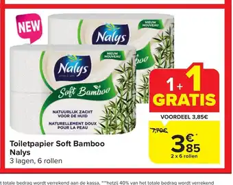 Carrefour Market Toiletpapier Soft Bamboo Nalys 3 lagen, 6 rollen aanbieding