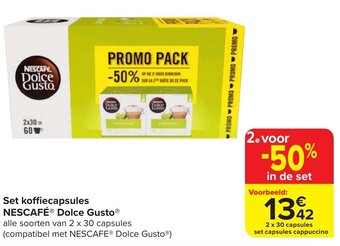 Carrefour Market Set koffiecapsules NESCAFÉ® Dolce Gusto® alle soorten van 2 x 30 capsules (compatibel met NESCAFE® Dolce Gusto®) aanbieding