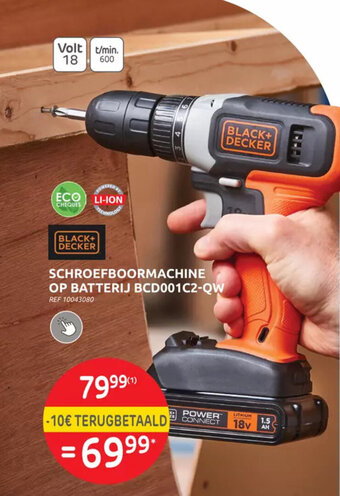 Brico BLACK+ DECKER SCHROEFBOORMACHINE OP BATTERIJ BCD001C2-QW aanbieding