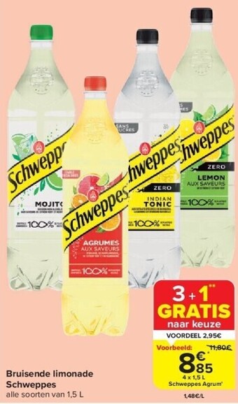 Carrefour Bruisende limonade schweppes aanbieding