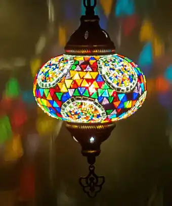 Hanglamp - mozaïek lamp - oosterse lamp - turkse lamp - marokkaanse lamp - ø 15 cm - hoogte 53 cm - handgemaakt - authentiek