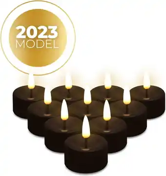 Bol.com Kenn® 3d waxinelichtjes - zwart - 200+ branduren - 10 stuks - echt wax - realistische led theelichtjes - inclusief batterijen aanbieding