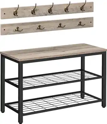 In.homexl - wallis - kapstok schoenenrek set - wandkapstok met zitbank - industrieel schoenenrek - honingbruin - 70x 8 cm met