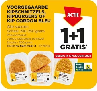 Jumbo Voorgegaarde kipschnitzels, kipburgers of kip cordon bleu aanbieding