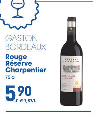 Prik en Tik GASTON BORDEAUX Rouge Réserve Charpentier 75cl aanbieding