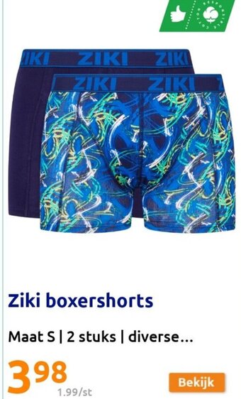 Action Ziki boxershorts Maat S | 2 stuks | aanbieding