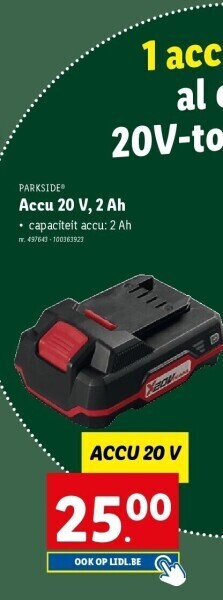 Lidl Accu 20 v, 2 ah aanbieding