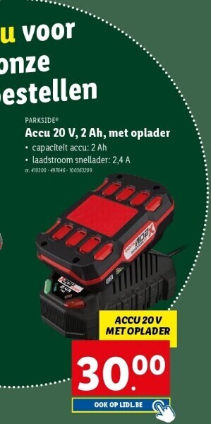 Lidl Accu 20 v, 2 ah, met oplader aanbieding