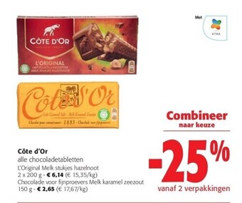Colruyt Côte d'or l'original melk stukjes hazelnoot 2 x 200 g aanbieding