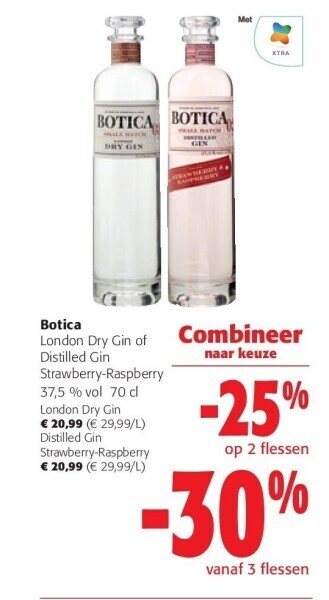 Colruyt Botica london dry gin of distilled gin strawberry-raspberry 37,5 % vol 70 cl aanbieding