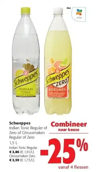 Colruyt Schweppes indian tonic regular of zero of citrussmaken regular of zero 1,5 l aanbieding