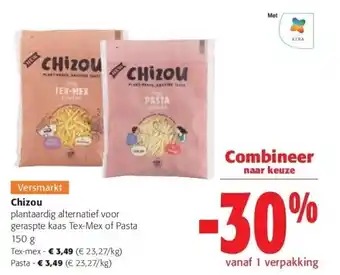 Colruyt Chizou plantaardig alternatief voor geraspte kaas tex-mex of pasta 150 g aanbieding