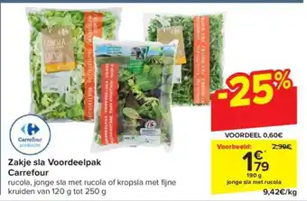 Zakje sla Voordeelpak Carrefour 190 g jonge sla met rucola