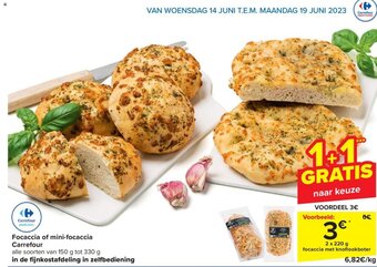 Carrefour Market Focaccia of mini-focaccia Carrefour 2 x 220 g focaccia met knoflookboter aanbieding