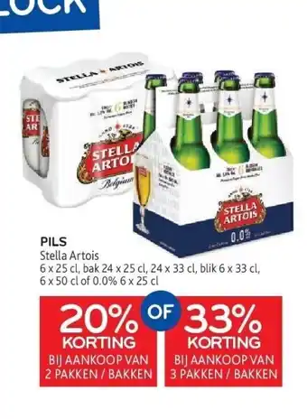 Alvo Pils stella artois 6 x 25 cl, bak 24 x 25 cl, 24 x 33 cl, blik 6 x 33 cl aanbieding