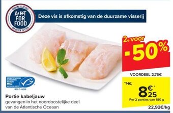Carrefour Market Portie kabeljauw Per 2 porties van 180 g aanbieding