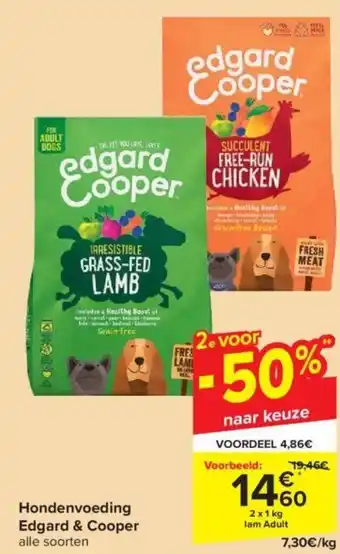 Carrefour Market Hondenvoeding Edgard & Cooper 2 x 1 kg lam Adult aanbieding