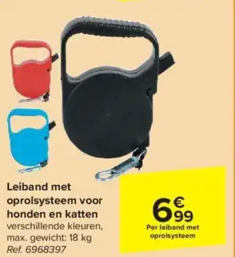 Carrefour Market Leiband met oprolsysteem voor honden en katten verschillende kleuren, max. gewicht: 18 kg aanbieding