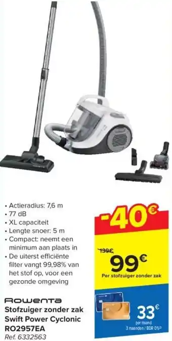 Carrefour Market Rowenta Stofzuiger zonder zak Swift Power Cyclonic RO2957EA aanbieding