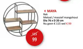 Weba Maya Rek Metaal/massief mangohout Dia 76xD20cm aanbieding