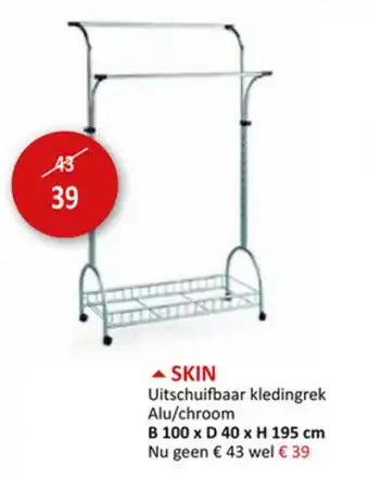 Weba Skin Uitschuifbaar kledingrek Alu/chroom B100xD40xH195cm aanbieding