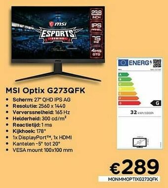 CompuDeals Msi optix g273qfk aanbieding