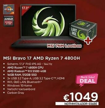 CompuDeals Msi bravo 17 amd ryzen 7 4800h aanbieding