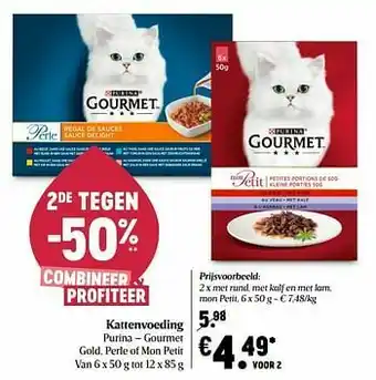Delhaize Kattenvoeding purina gourmet met rund, met kalf en met lam, mon petit aanbieding