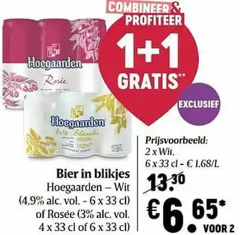 Delhaize Bier in blikjes hoegaarden wit aanbieding
