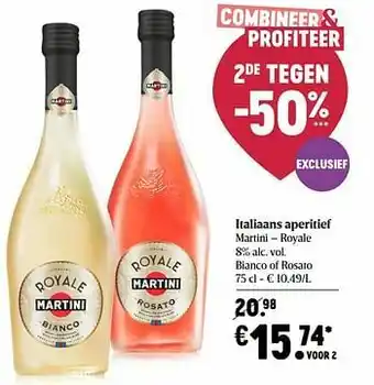 Delhaize Italiaans aperitief martini royale bianco of rosato aanbieding