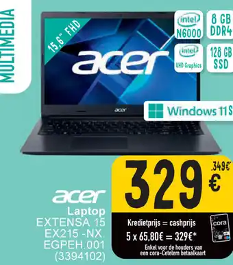 Cora acer Laptop EXTENSA 15 EX215 -NX. EGPEH.001 (3394102) aanbieding