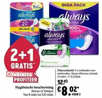 Delhaize Verbanden voor urineverlies, always discreet, normal aanbieding