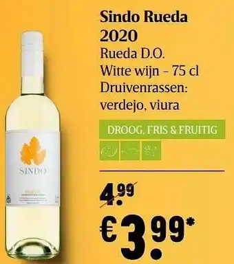 Delhaize Sindo rueda 2020 rueda d.o. witte wijn aanbieding