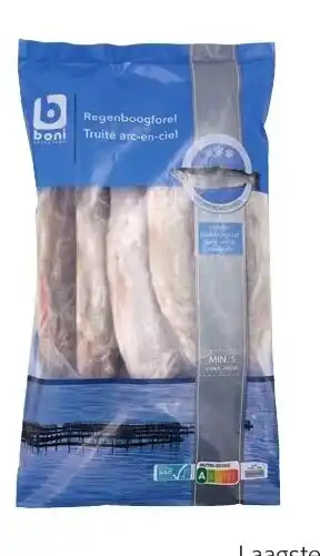 Colruyt Boni Selection regenboogforel min. 5 stuks + 1 kg Zonder middengraat. Gekweekte vis. Herkomst: Spanje. aanbieding