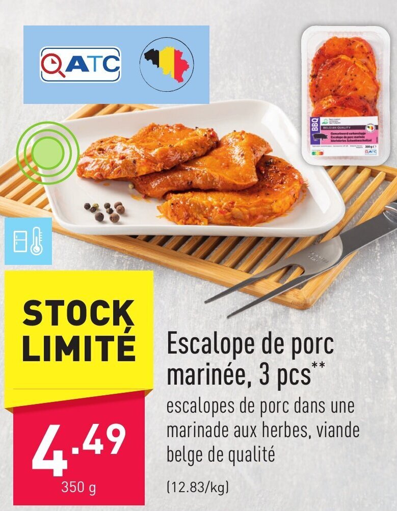 Escalope de porc marinee 350g promotie bij ALDI
