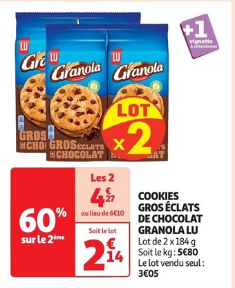 Auchan COOKIES GROS ÉCLATS DE CHOCOLAT GRANOLA LU aanbieding