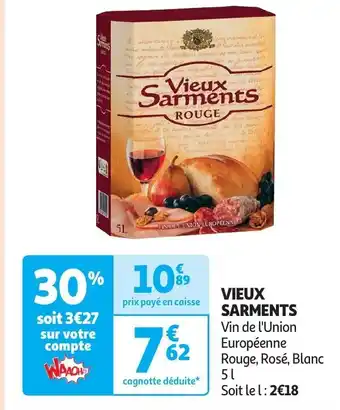 Auchan VIEUX SARMENTS Vin de l'Union Européenne Rouge, Rosé, Blanc 5L aanbieding