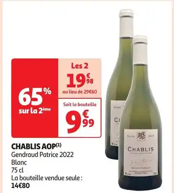 Auchan CHABLIS AOP(¹) Gendraud Patrice 2022 75cl aanbieding