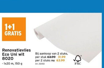GAMMA Renovatievlies Eco Uni wit 8020 aanbieding