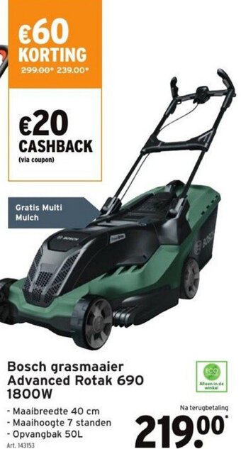 GAMMA Bosch grasmaaier Advanced Rotak 690 1800W aanbieding