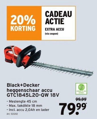 GAMMA Black+Decker heggenschaar accu GTC1845L20-QW 18V aanbieding