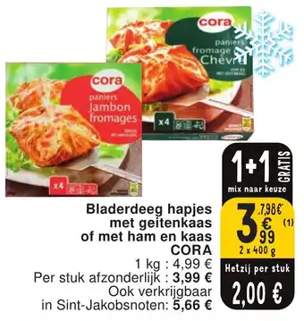Cora Bladerdeeg hapjes met geitenkaas of met ham en kaas 1 kg aanbieding