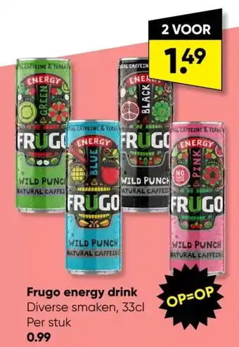 Big Bazar Frugo energy drink diverse smaken, 33cl aanbieding