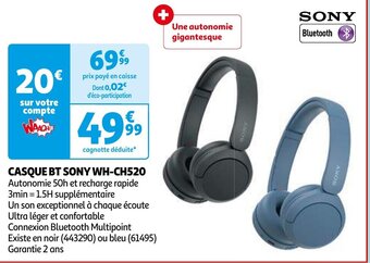 Auchan CASQUE BT SONY WH-CH520 aanbieding