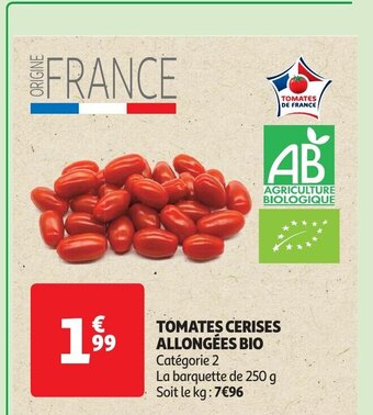 Auchan TOMATES CERISES ALLONGÉES BIO aanbieding
