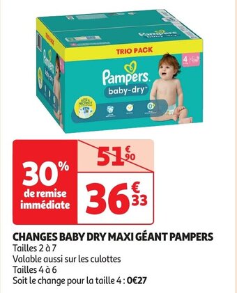 Auchan CHANGES BABY DRY MAXI GÉANT PAMPERS aanbieding