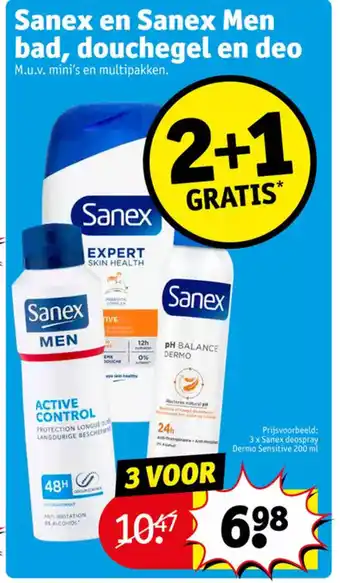 Kruidvat 3x Sanex deospray Dermo Sensitive 200 ml aanbieding